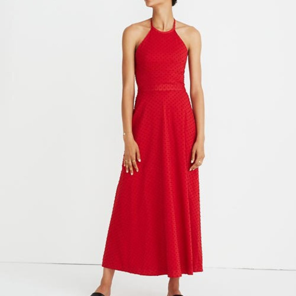 madewell clip dot tie-back dress